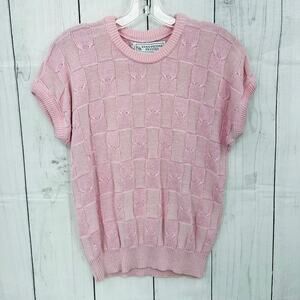 Vintage 80s Evan-Picone Pink Short Sleeve Knit Sweater Top Balletcore Womens M